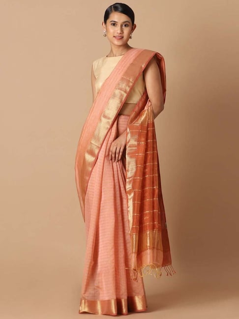 Taneira Orange Silk Woven Saree With Unstitched Blouse Price in India