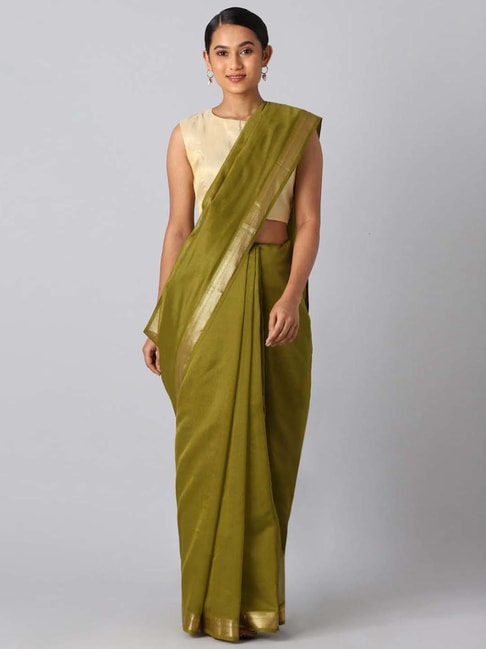 Taneira Green Silk Woven Saree With Unstitched Blouse Price in India