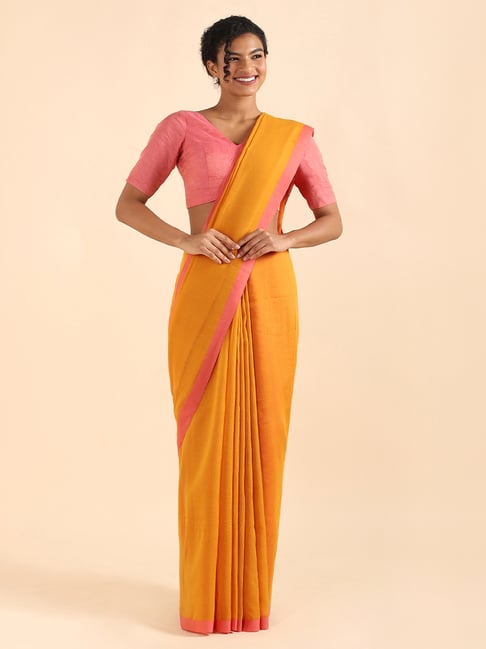 Taneira Orange Silk Striped Saree With Unstitched Blouse Price in India