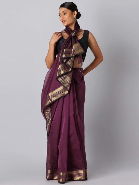 Taneira Purple Silk Woven Saree With Unstitched Blouse Price in India