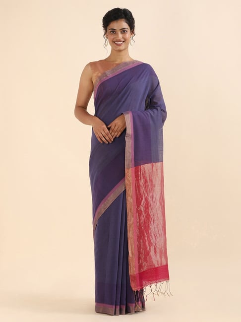 Taneira Blue Saree Without Blouse Price in India