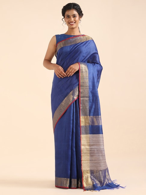 Taneira Blue Saree With Unstitched Blouse Price in India