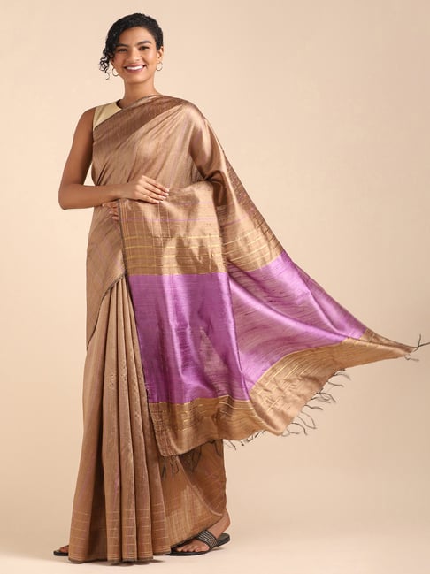 Taneira Brown Saree With Unstitched Blouse Price in India