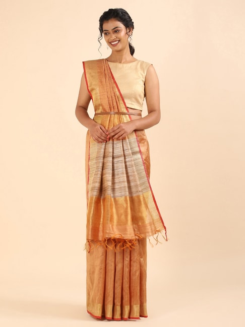 Taneira Orange Striped Saree With Unstitched Blouse Price in India