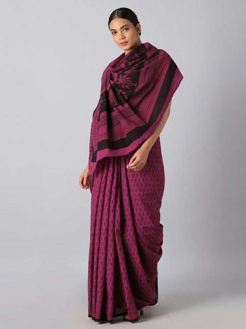 Taneira Maroon Cotton Printed Saree With Unstitched Blouse Price in India