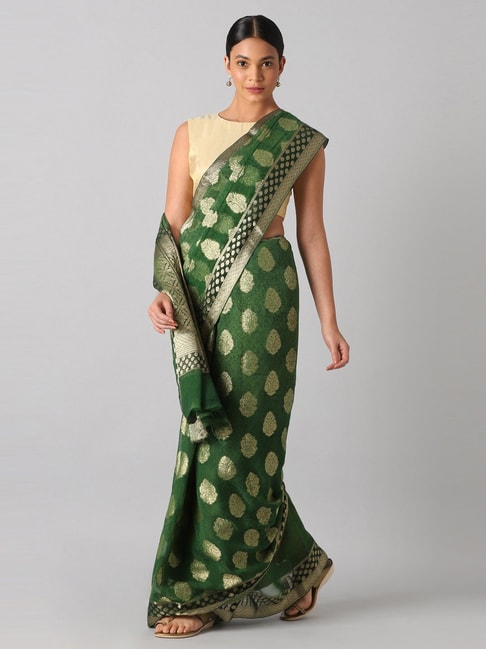 Taneira Green Woven Saree With Unstitched Blouse Price in India