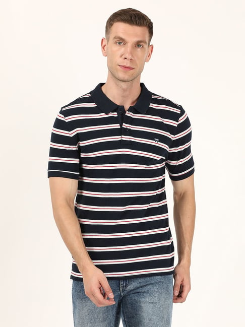 Wrangler Black Regular Fit Striped Polo T-Shirt