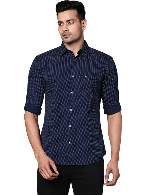 Park Avenue Navy Slim Fit Printed Shirt