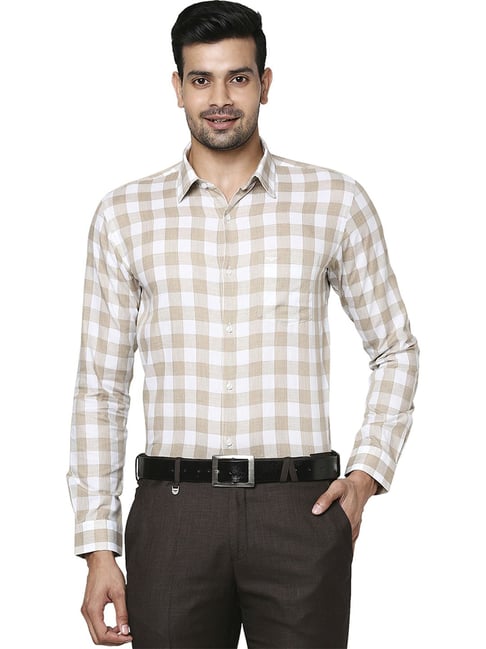 Park Avenue Beige Slim Fit Checks Shirt