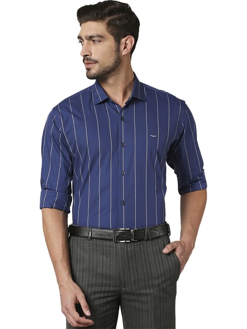 Park Avenue Blue Slim Fit Striped Shirt