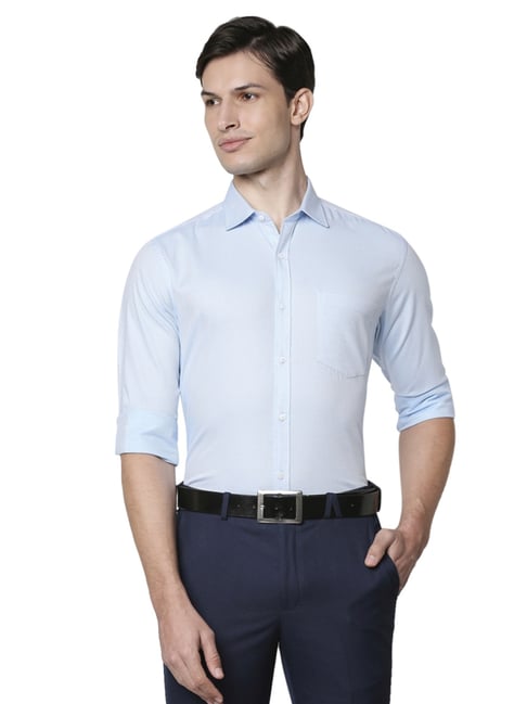 Park Avenue Blue Slim Fit Self Pattern Shirt