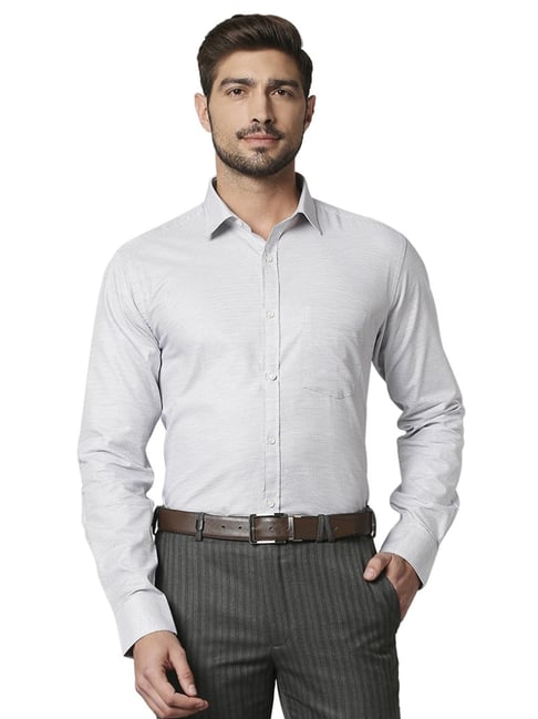 Park Avenue Grey Slim Fit Self Pattern Shirt