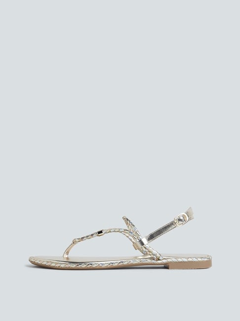 Buy LUNA BLU by Westside Gold Braided Slingback Sandals for Online