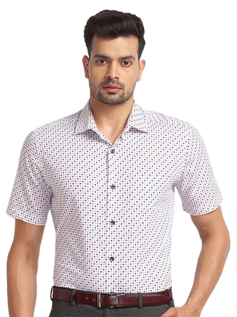 Park Avenue White Slim Fit Printed Shirt