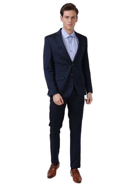 Park Avenue Blue Regular Fit Two Piece Suit