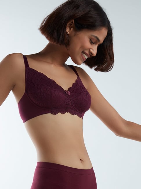 Wunderlove by Westside Wine Lace Non-Padded Bra Price in India