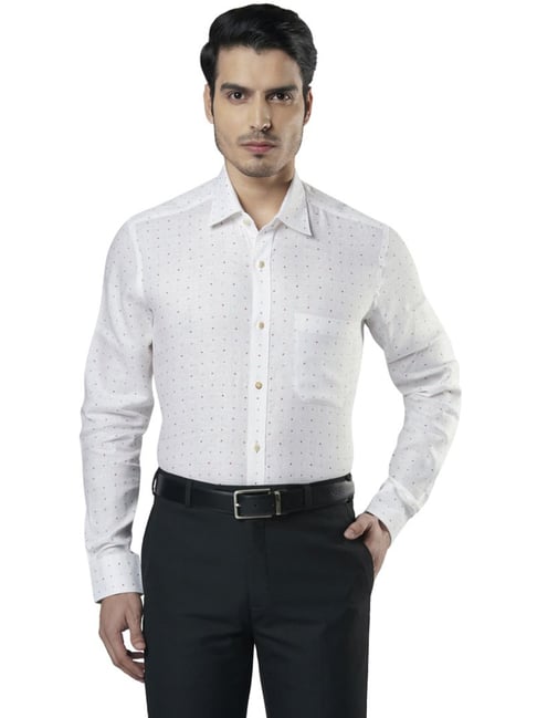 Buy Raymond White Linen Regular Fit Printed Shirt for Mens Online