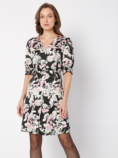 Vero Moda Black Printed A Line Dress