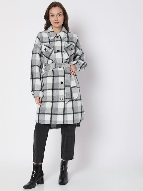 Buy Vero Moda Light Grey Checks Coat for Women Online Tata CLiQ