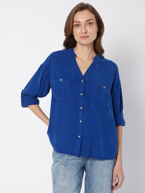 Vero Moda Blue Solid Casual Shirt Price in India