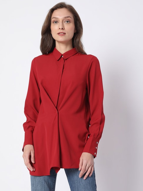 Vero Moda Red Solid Formal Shirt Price in India