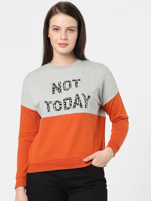Buy Vero Orange & Grey Color Block Sweatshirt for Women Online @ Tata CLiQ