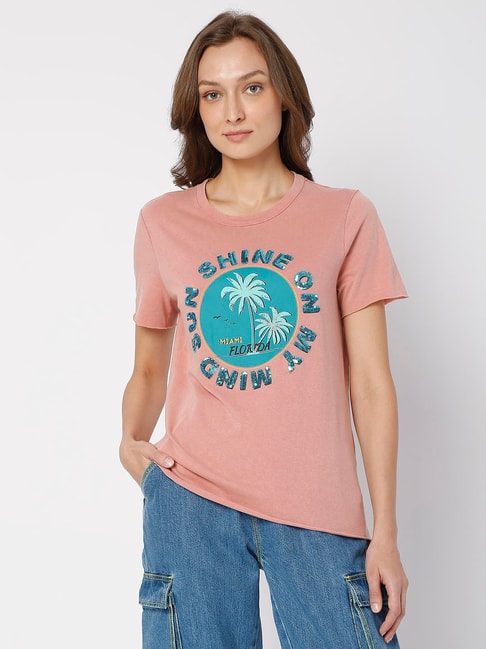Vero Moda Pink Printed T-Shirt Price in India
