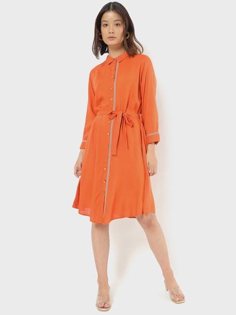 Bewakoof Orange Midi Shirt Dress Price in India