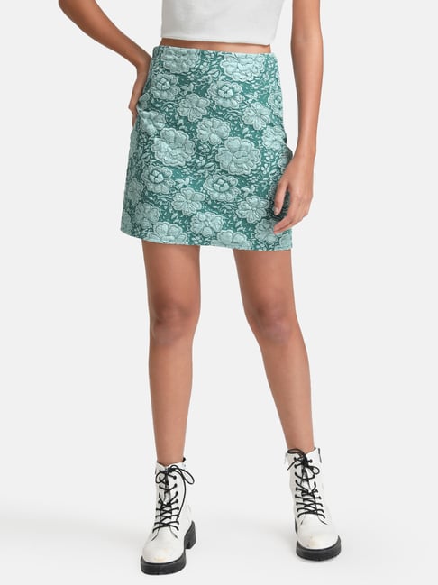 Kazo Green Floral Print Mini Skirt Price in India
