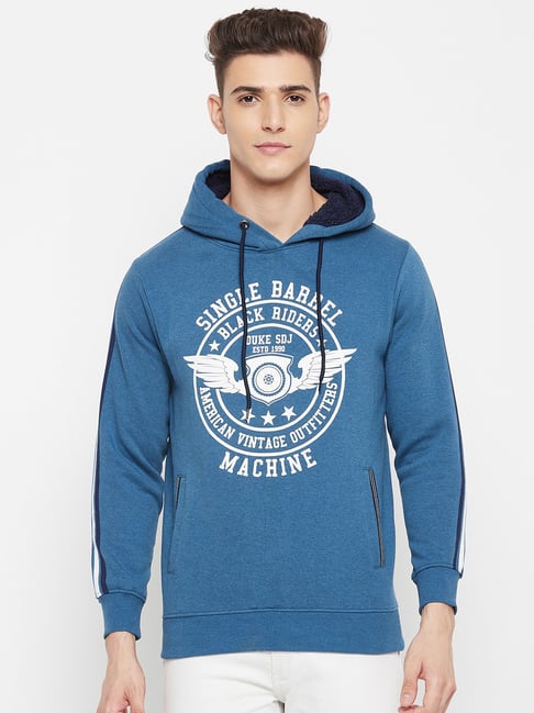 Buy Duke Indigo Blue Full Sleeves Hooded Sweatshirt for Men's