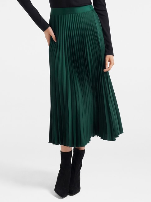 Green Ditsy Floral Bias Cut Midi Skirt  New Look