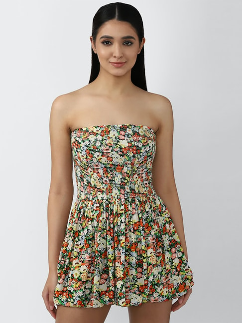 Forever 21 Multicolor Floral Print Mini Tube Dress Price in India
