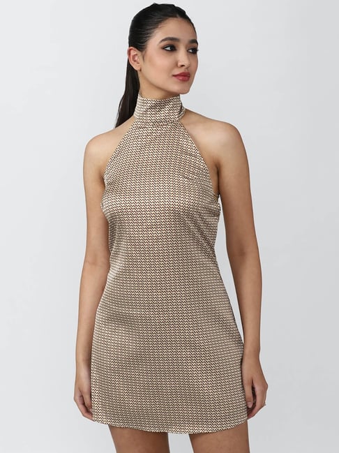 Forever 21 Light Brown Printed Mini A Line Dress Price in India
