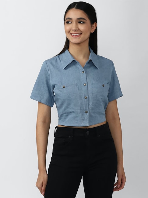 Forever 21 Blue Regular Fit Cotton Blouse Price in India