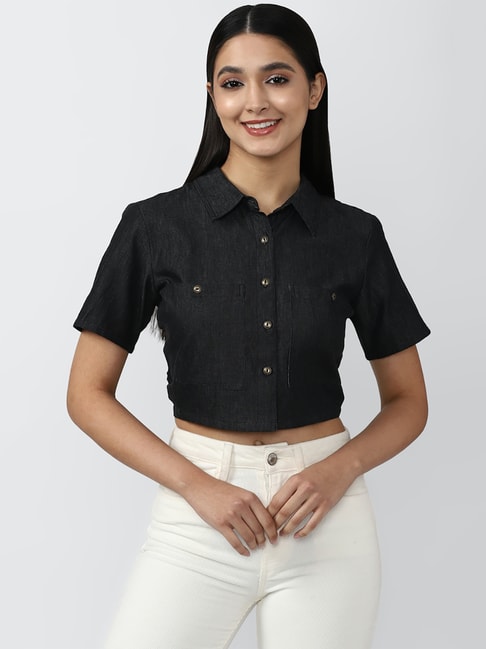 Forever 21 Black Regular Fit Cotton Blouse Price in India