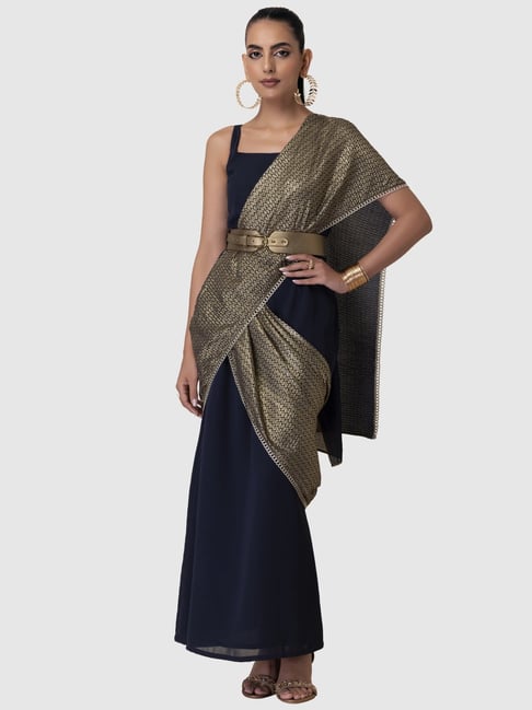 Buy Golden Fancy Imported Fabrics Reception Wear Ready to Wear Saree 115588  Online