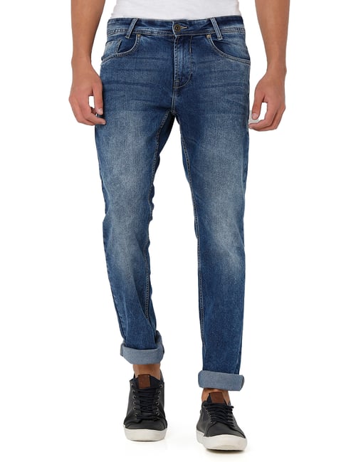 Mufti Blue Super Slim Fit Lightly Washed Jeans