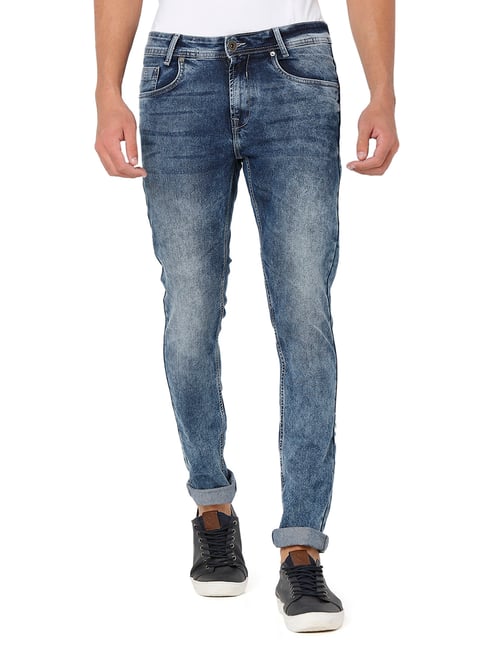 Mufti Blue Skinny Fit Heavily Washed Jeans