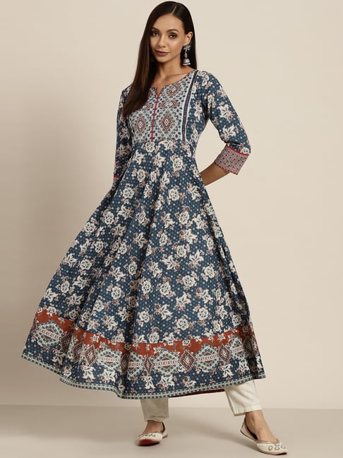 Blue Cotton Pitten Work Anarkali Gown With Pent And Dupatta in Jaipur at  best price by Padmawati Creations - Justdial