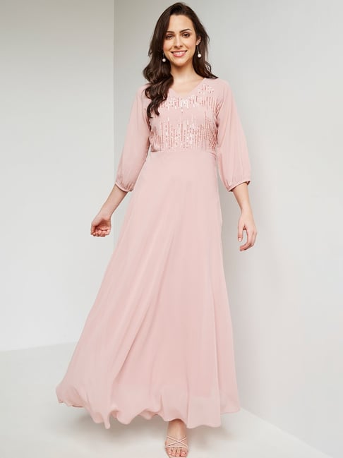 PEACH COLOUR BEAUTYFUL LADIES DESIGNER ONE PIECE GOWN ALSO IN BIG SIZE