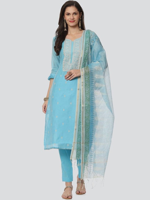 Dress Material/ Unstitched Dress For Women And Girls Synthetic Crepe Dress  Material In Sky Blue And