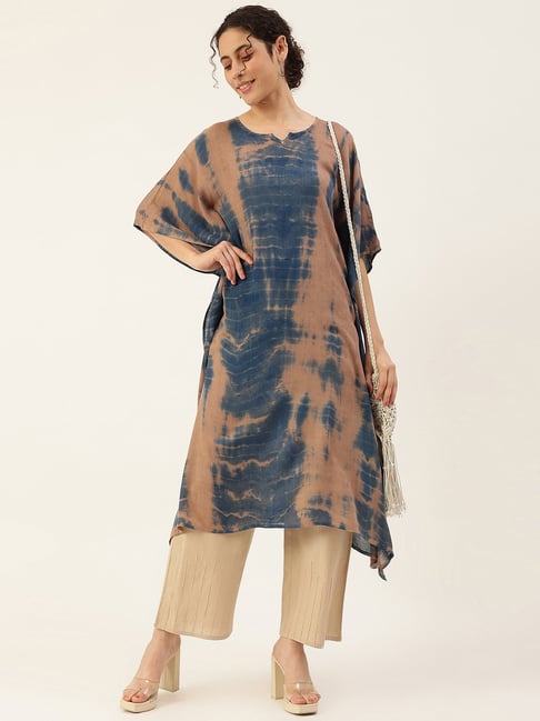 maaesa Brown & Blue Tie & Dye A Line Kaftan Price in India