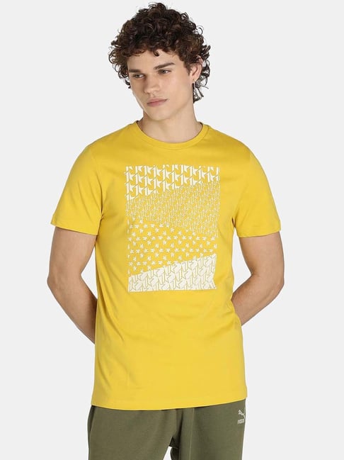 Puma Yellow Cotton Slim Fit Printed T-Shirt