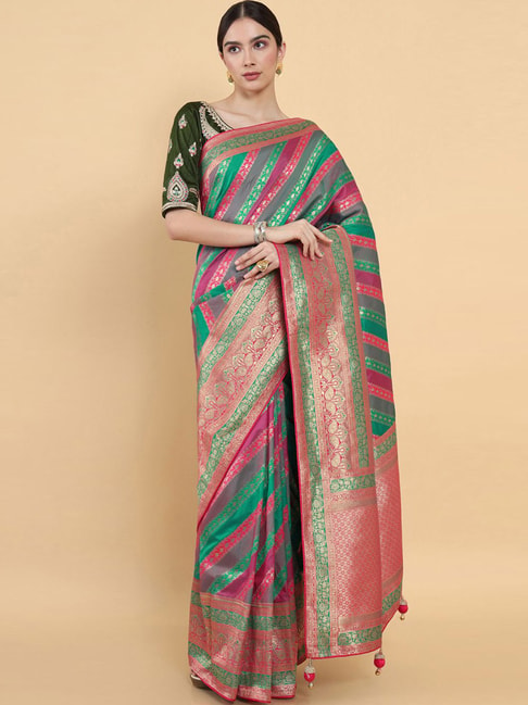 Soch Multicolored Silk Woven Saree With Unstitched Blouse Price in India