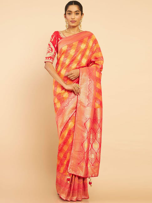 Soch Orange Woven Saree With Unstitched Blouse Price in India
