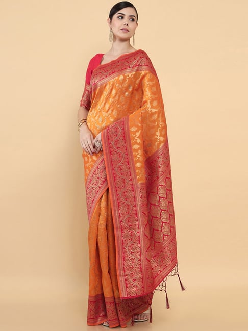 Soch Orange Silk Woven Saree With Unstitched Blouse Price in India