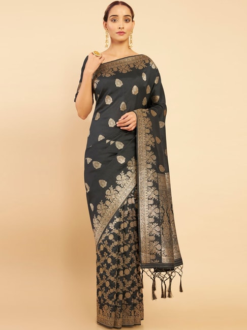 Soch Black Woven Saree With Unstitched Blouse Price in India