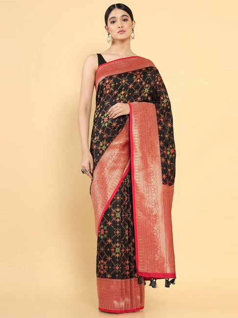 Soch Black Woven Saree With Unstitched Blouse Price in India