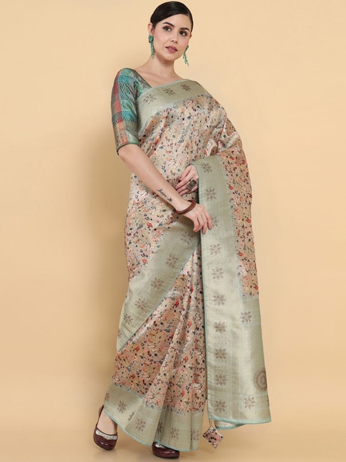 Soch Beige Floral Print Saree With Unstitched Blouse Price in India