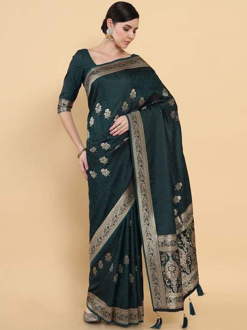 Soch Green Silk Woven Saree With Unstitched Blouse Price in India